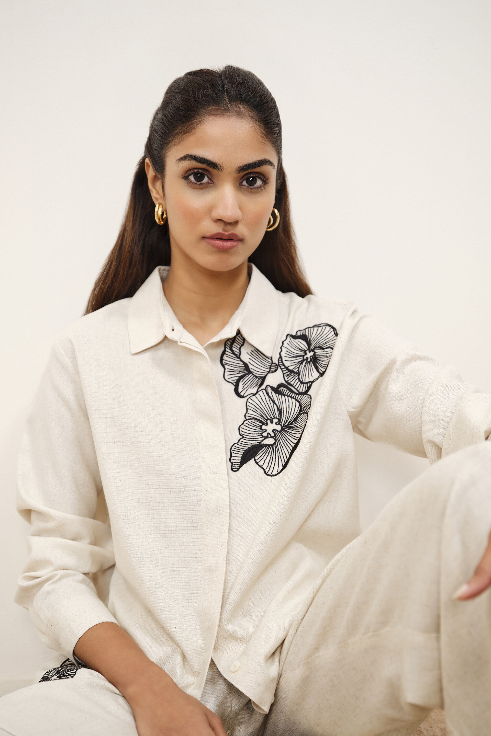 Eliza Embroidered Shirt, Natural, image 1